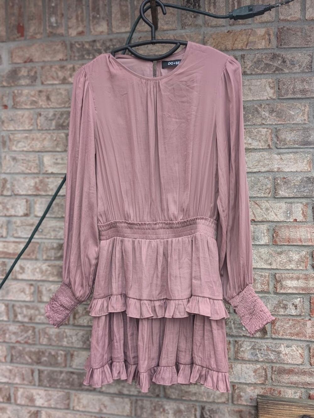 DO+BE Women's Dress S L/S Dusty Rose Ruffle Skirt Scoop Neck Silky Soft